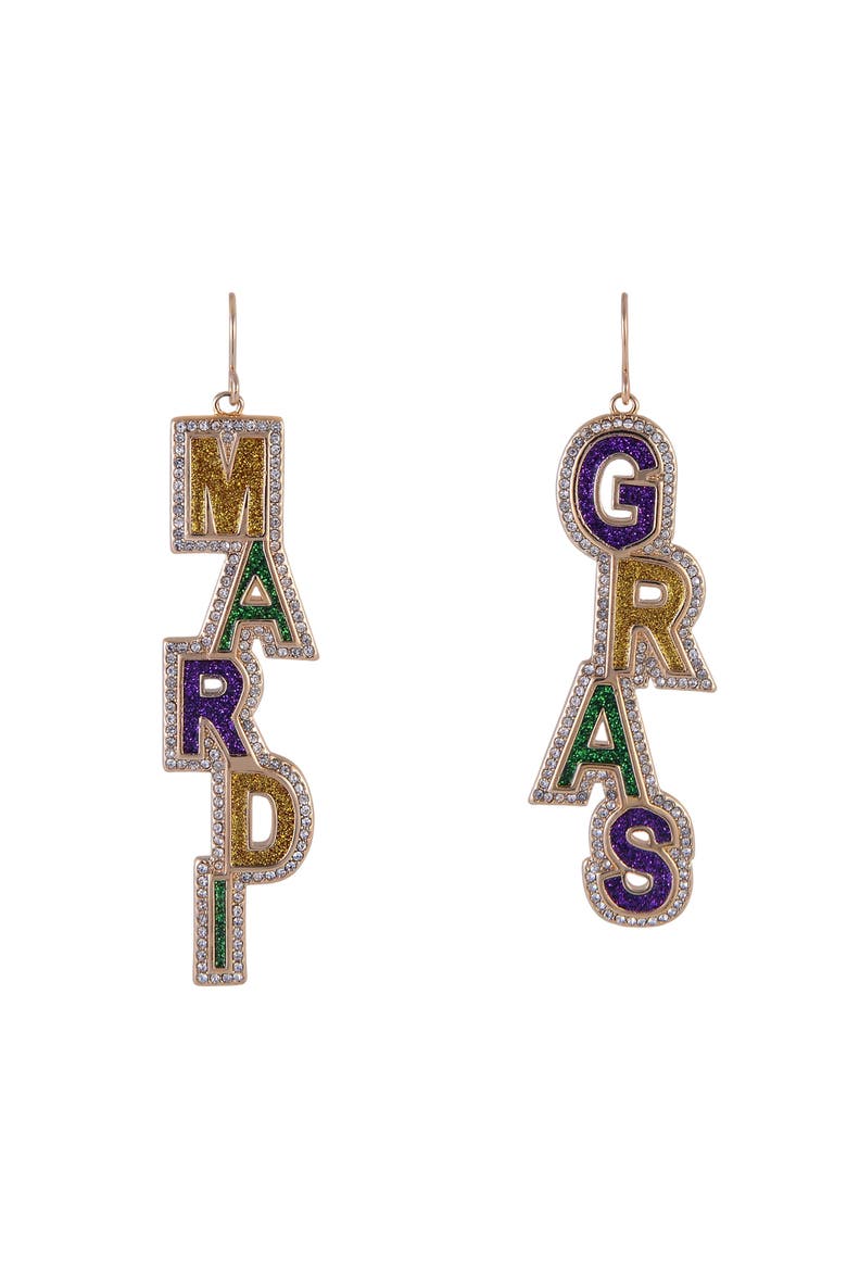 Mardi Gras Linear Earrings, Alternate, color, Purple
