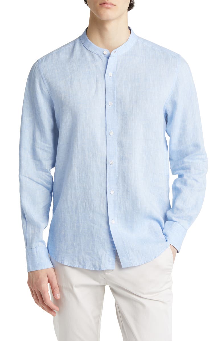 Scott Barber Linen Band Collar Button-Up Shirt, Main, color,