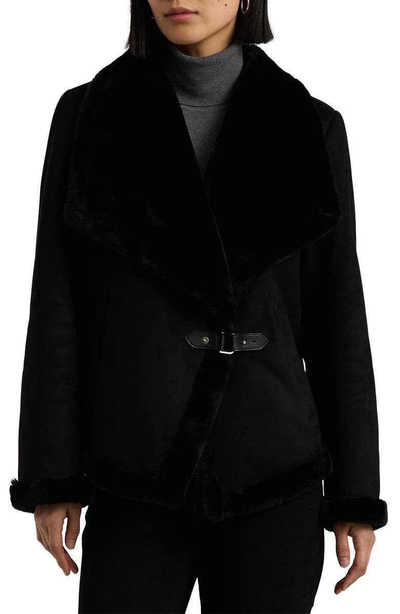 Lauren Ralph Lauren Faux Shearling Jacket, Main, color, Black