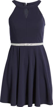 LNL Embellished Keyhole Cutout Skater Dress