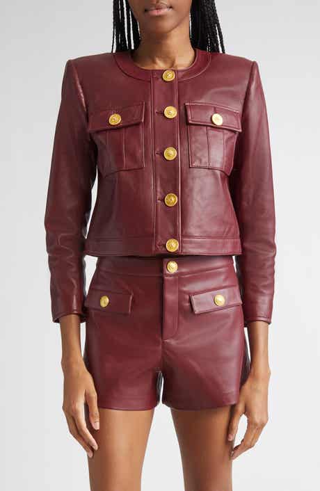 L'AGENCE Deidra Lambskin Leather Crop Jacket