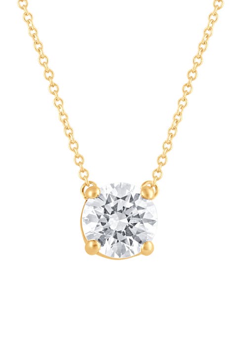 14K Gold Round Cut Lab-Created Diamond Pendant Necklace - 2.0ct