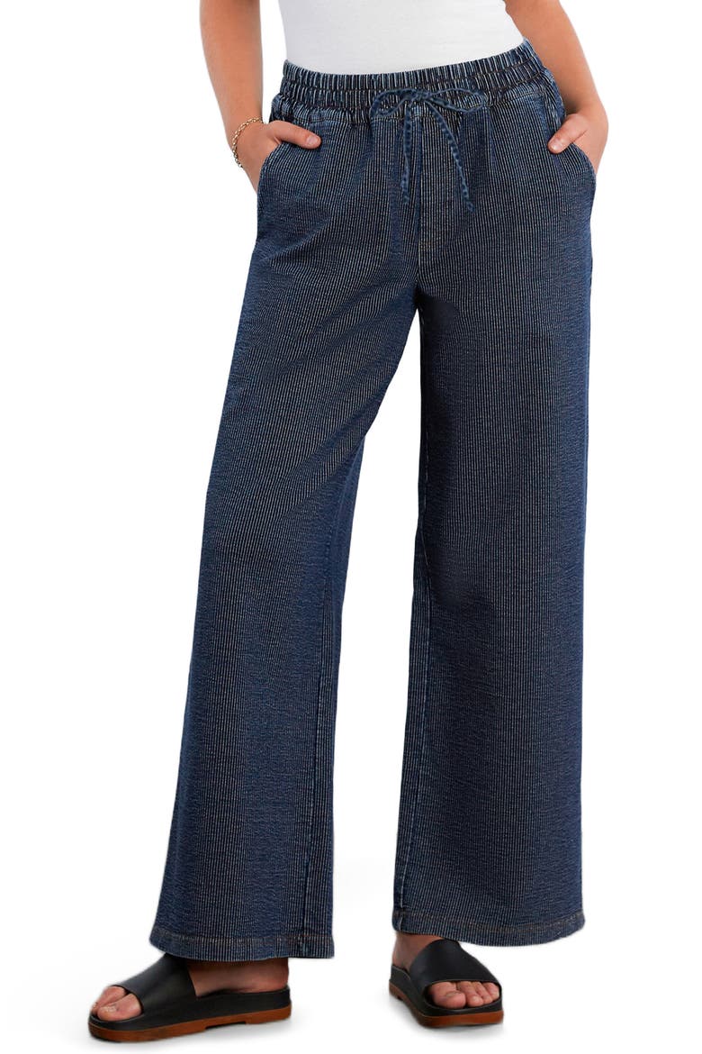 Pull-On Wide Leg Knit Jeans, Main, color, DARK DENIM STRIPE