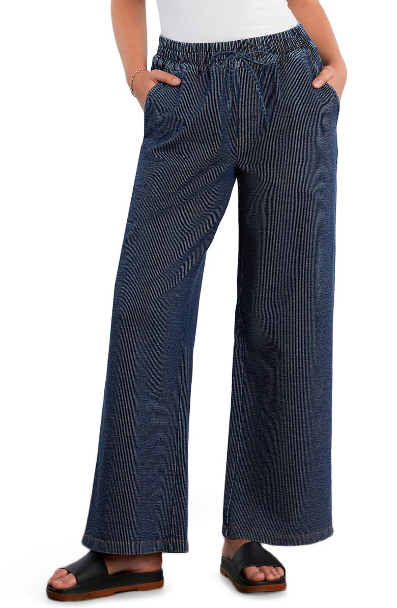 HINT OF BLU Pull-On Wide Leg Knit Jeans, Main, color, Dark Denim Stripe