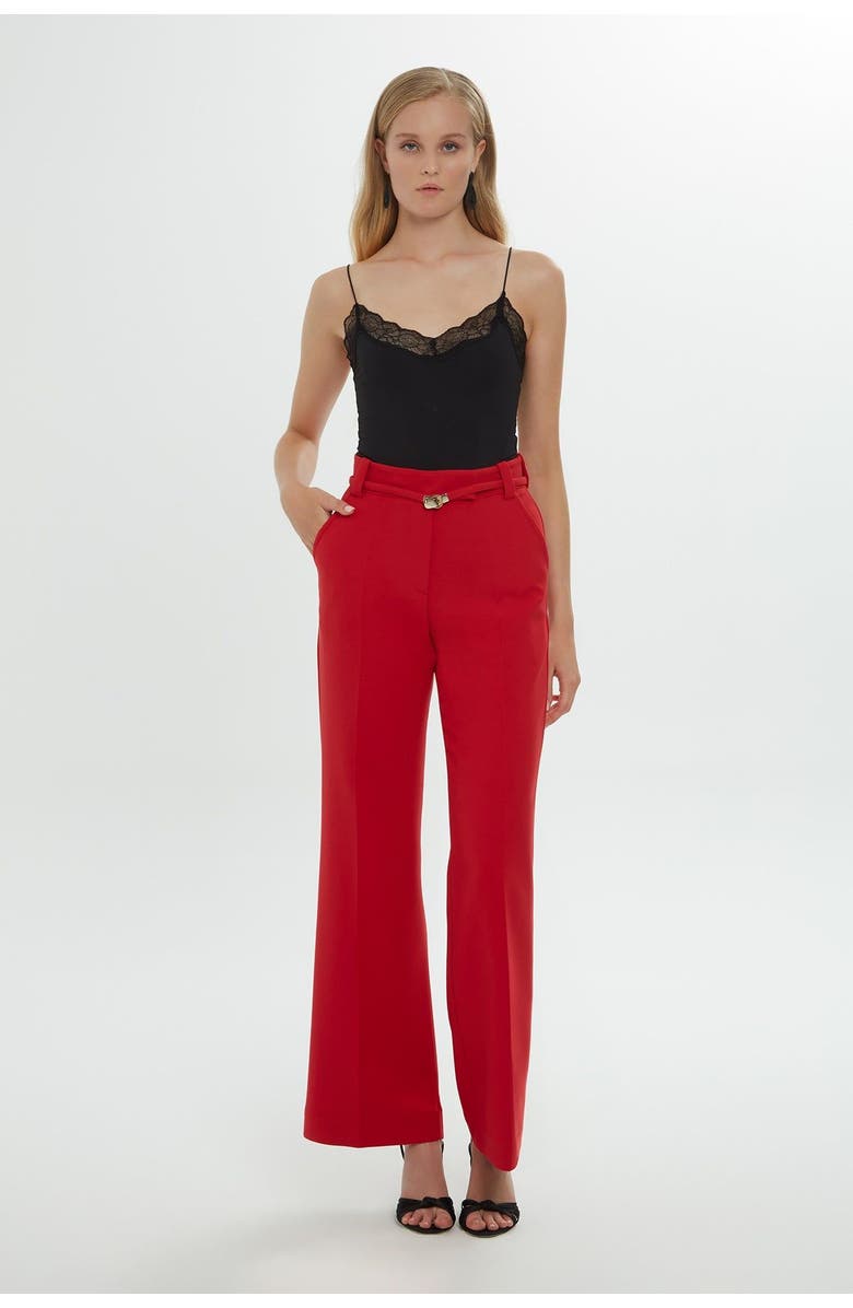 Gizia Pleated Stitch Classic Ecru Palazzo Pants, Main, color, Beige