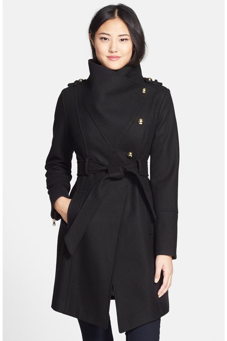 Wool Blend Asymmetrical Military Coat, Main, color, BLACK