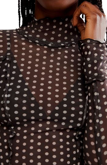 Charlie Print Turtleneck Mesh Top