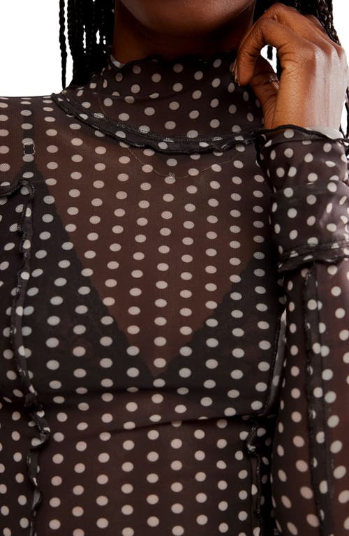 Free People Charlie Print Turtleneck Mesh Top In Luna Dot