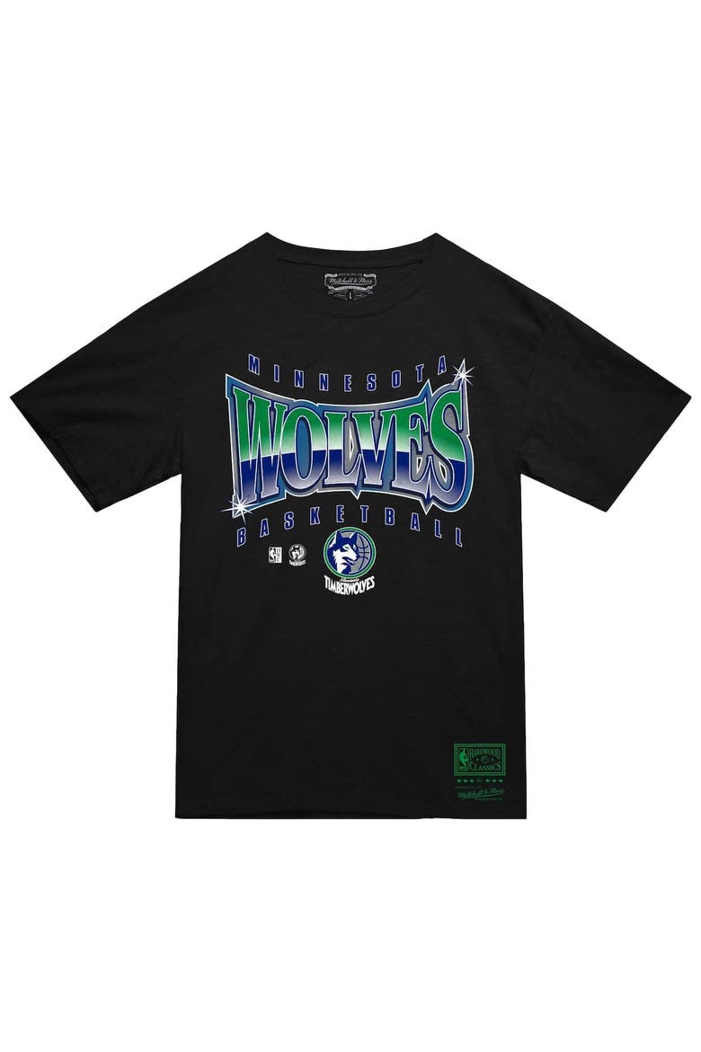 Men's Mitchell & Ness  Black Minnesota Timberwolves Worldwide Collection Glow Up T-Shirt, Alternate, color, Black