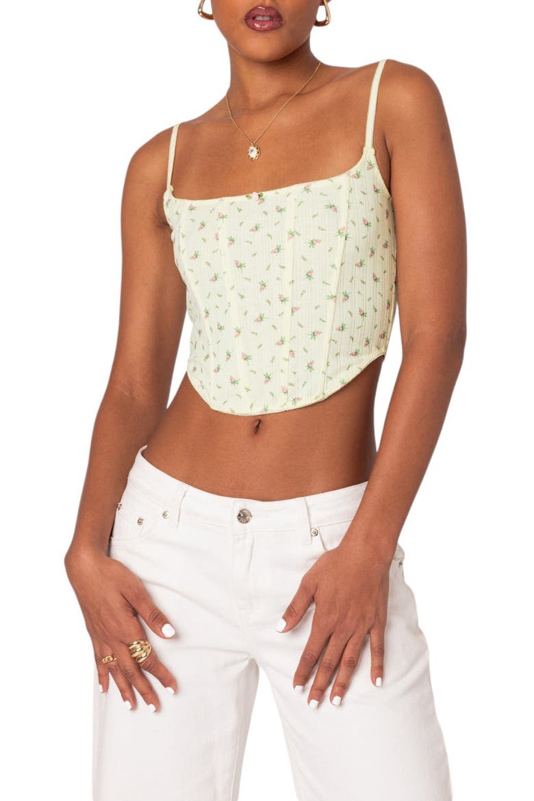 Rosey Print Pointelle Corset, Main, color, YELLOW