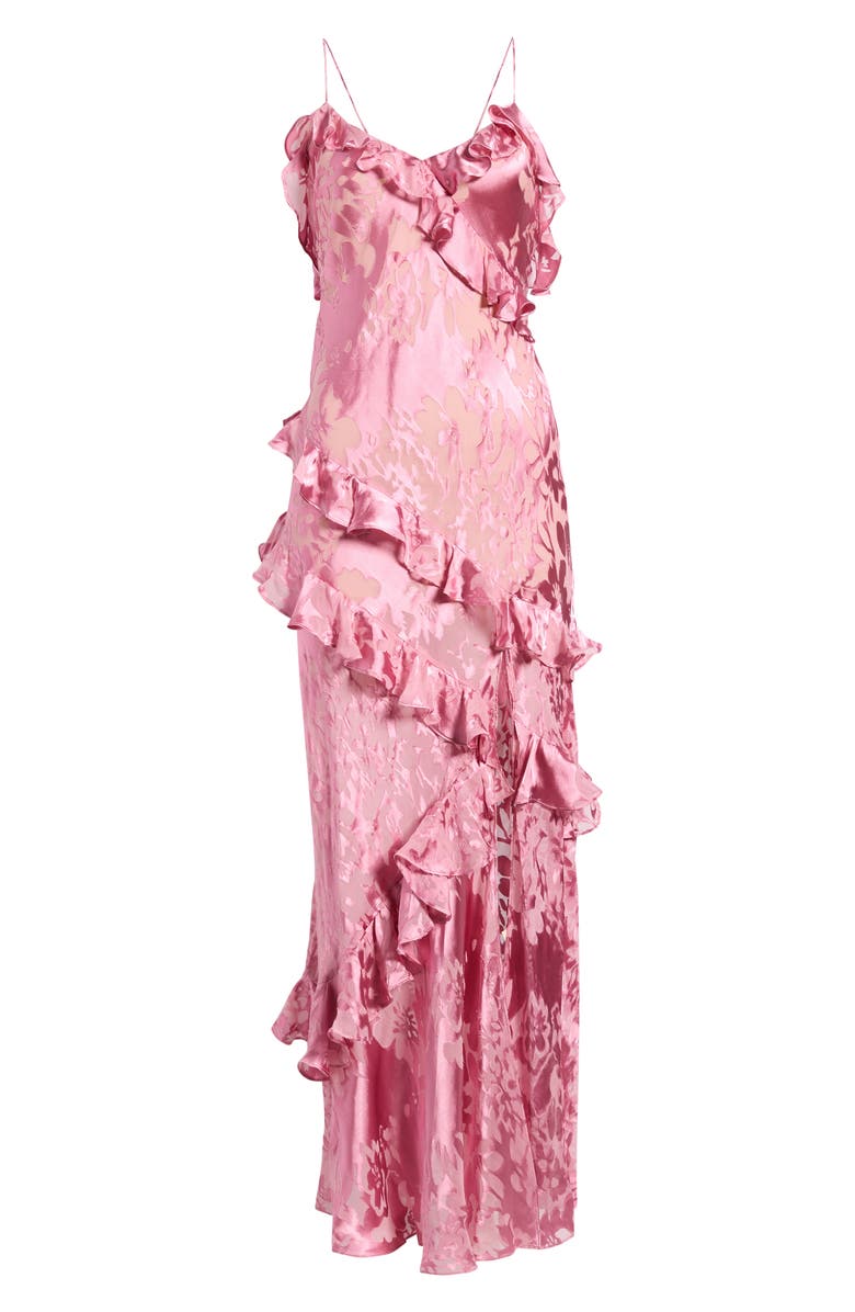 LoveShackFancy Dean Ruffle Sleeveless Satin Maxi Dress, Main, color, Dusty Rose
