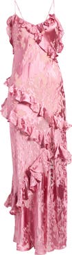 LoveShackFancy Dean Ruffle Sleeveless Satin Maxi Dress