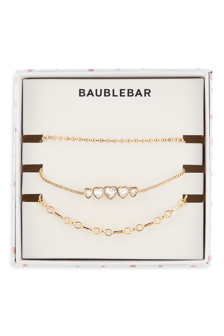 Layers of Love Set of 3 Crystal Heart & Chain Bracelets, Main, color, GOLD