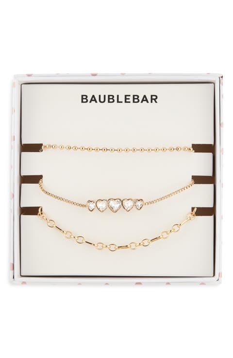 Layers of Love Set of 3 Crystal Heart & Chain Bracelets