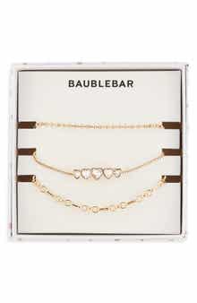 BaubleBar Layers of Love Set of 3 Crystal Heart & Chain Bracelets