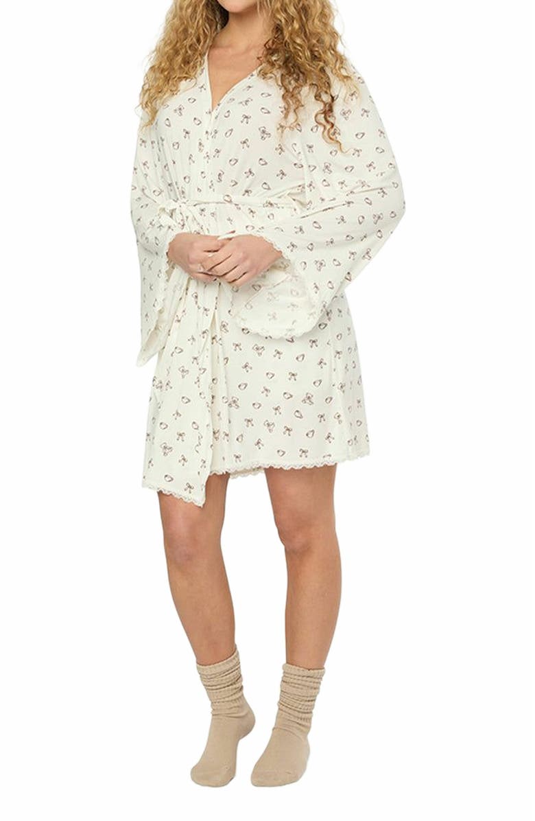 WeWoreWhat Lace Trim Robe, Alternate, color, Ivory/Chestnut