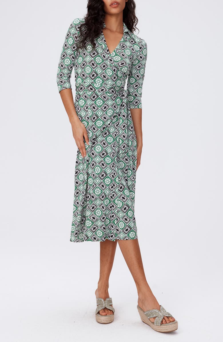 DVF Abigail Geo Print Silk Wrap Midi Dress, Alternate, color, Paper Cut Geo