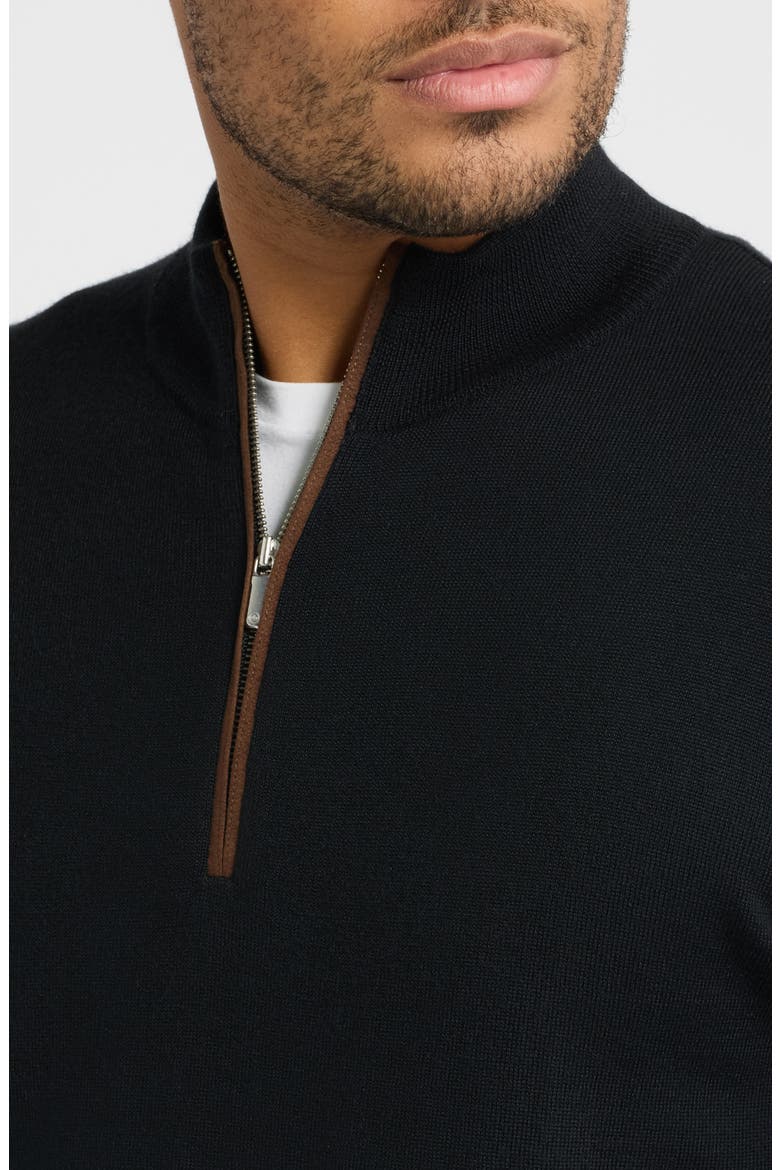 Autumn Crest Suede Trim Quarter Zip Sweater, Alternate, color, BLACK