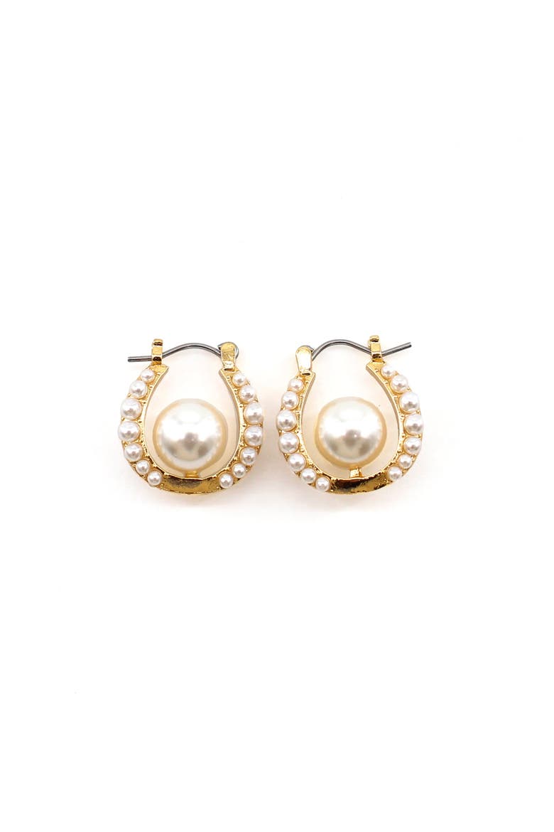 Veda Pearl Open Hoops, Main, color, Gold