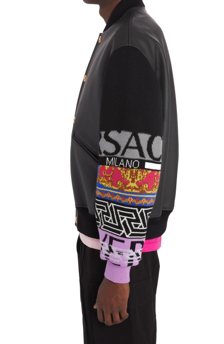 Versace Renaissance La Greca Mixed Media Bomber Jacket, Alternate, color,