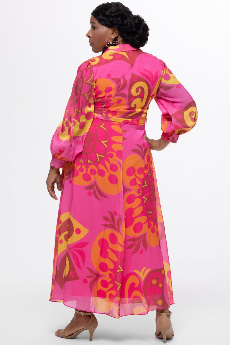 Long Sleeve Abstract Button Down Plus Size Dress, Alternate, color, Print