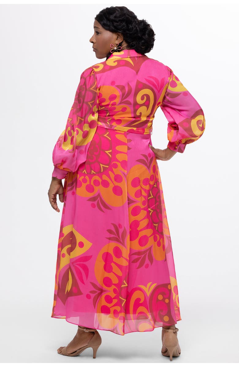 Celebrations by Sydney's Closet Long Sleeve Abstract Button Down Plus Size Dress, Alternate, color, Print