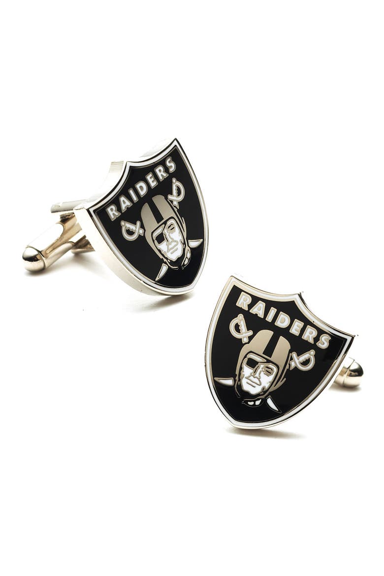 'Oakland Raiders' Cuff Links, Main, color, BLACK/ WHITE/ SILVER