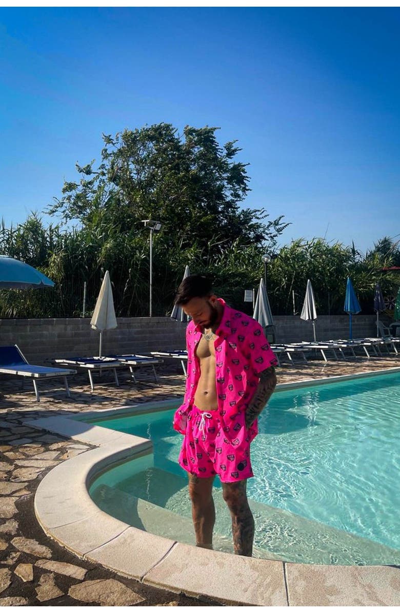 OOSC Baewatch Neon Pink Men's Swim Shorts, Alternate, color, Pink