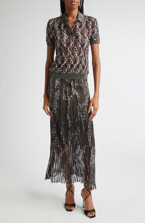 Missoni Knit Metallic Lace Polo In Brown