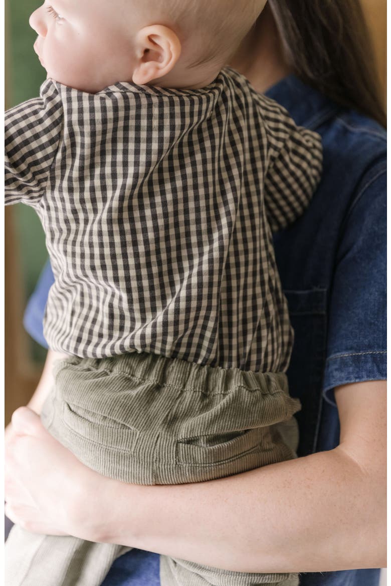 Gingham Check Long Sleeve Organic Cotton Bodysuit, Alternate, color, INDIGO