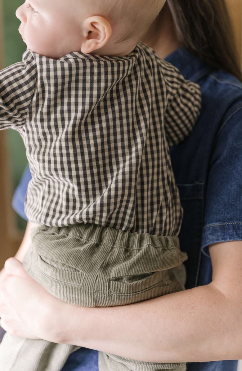 Pehr Gingham Check Long Sleeve Organic Cotton Bodysuit, Alternate, color, Indigo