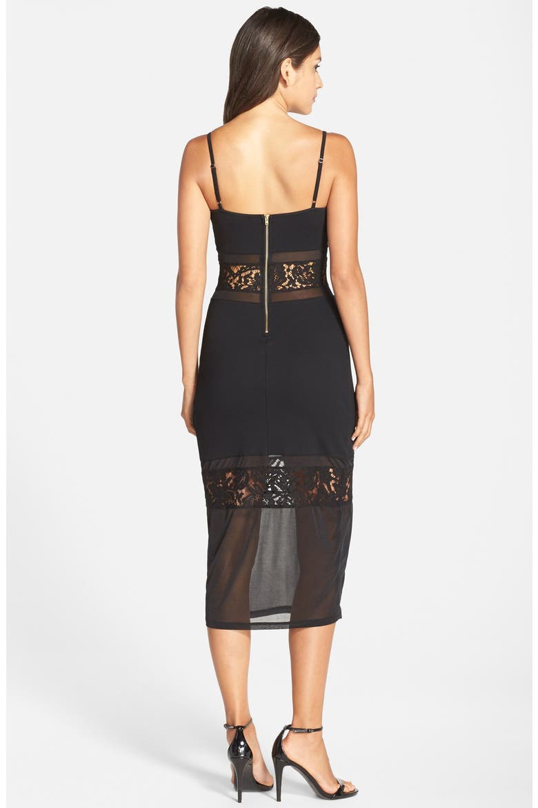 'Lucky Layer' Lace Inset Body-Con Midi Dress, Alternate, color, BLACK