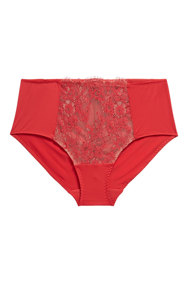 Entice Lace Trim Briefs, Alternate, color, LIPSTICK RED/ NYLON