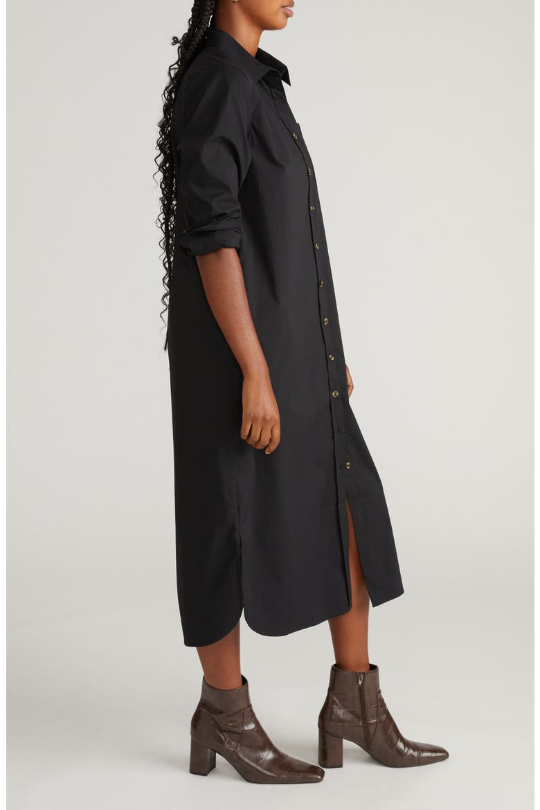 Odeon Long Sleeve Stretch Poplin Midi Shirtdress, Alternate, color, BLACK