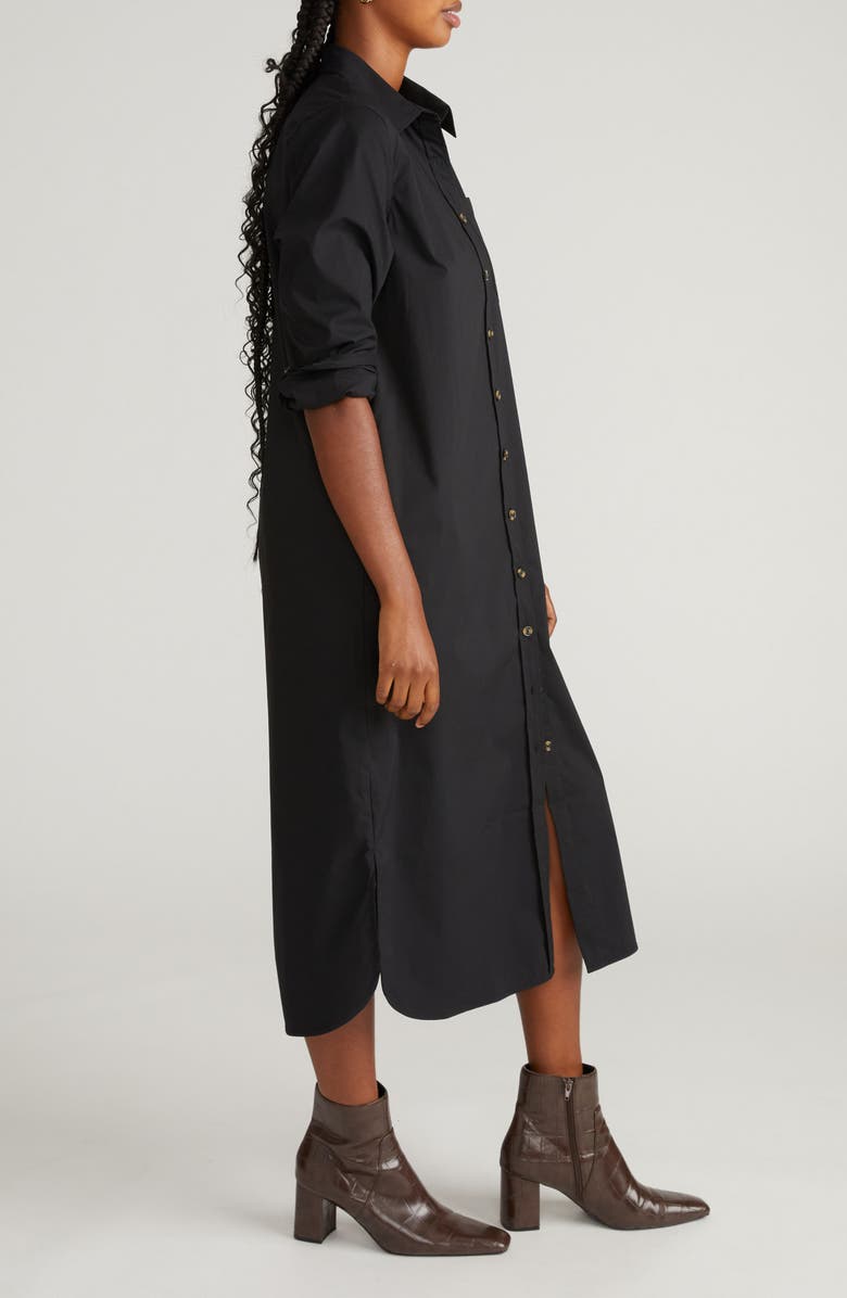 Universal Standard Odeon Long Sleeve Stretch Poplinn Midi Shirtdress, Alternate, color, Black