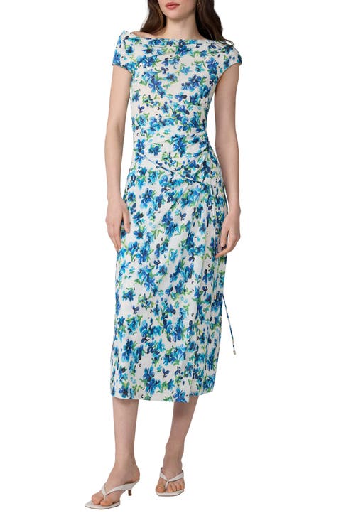 Wittrock Floral Off the Shoulder Faux Wrap Midi Dress