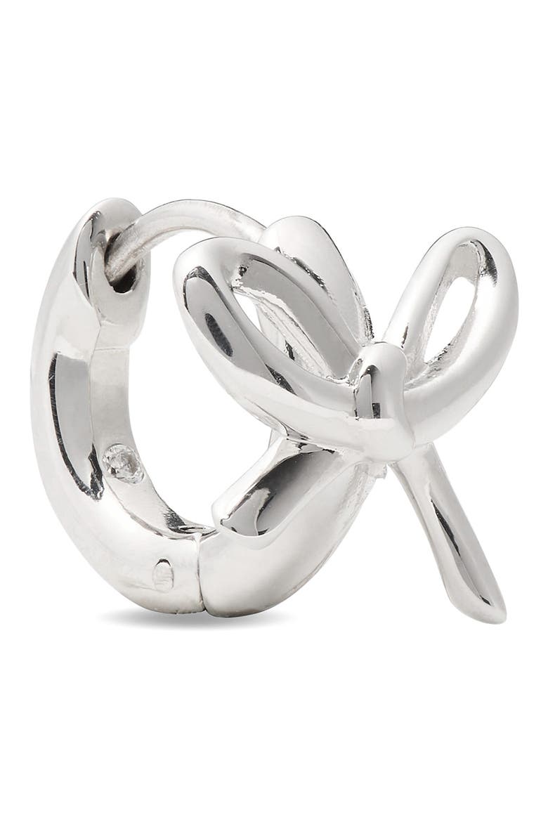 bow huggie hoop earrings, Alternate, color, SILVER