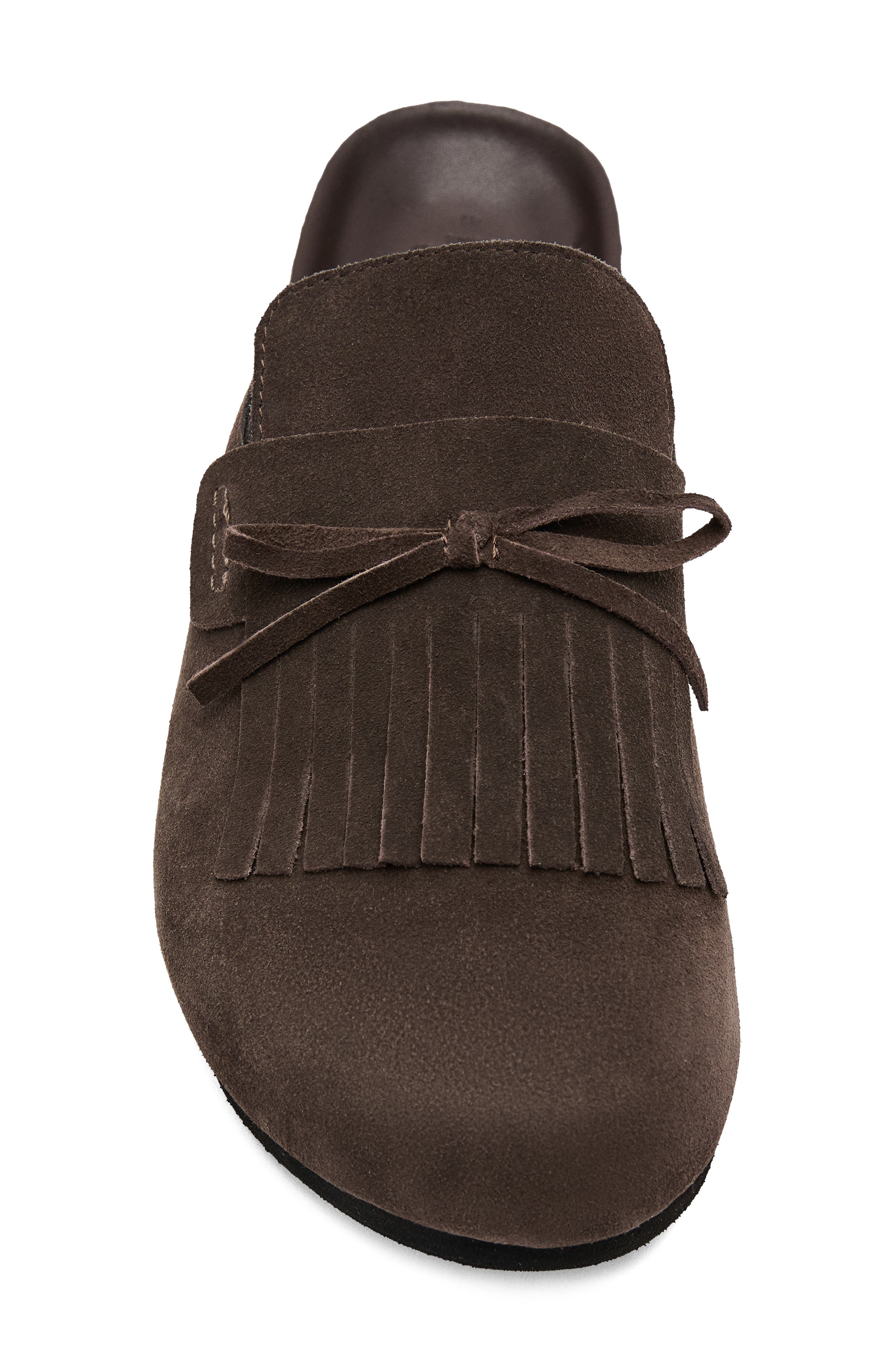 MANGO Kiltie Fringe Clog, Alternate, color, Brown