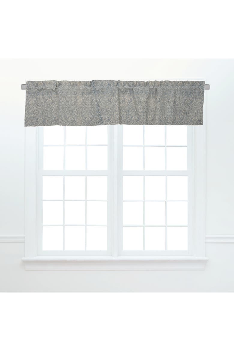 Desiree Vintage Blue 100% Cotton Set of 2 Window Valances 15" x 72", Main, color, Blue