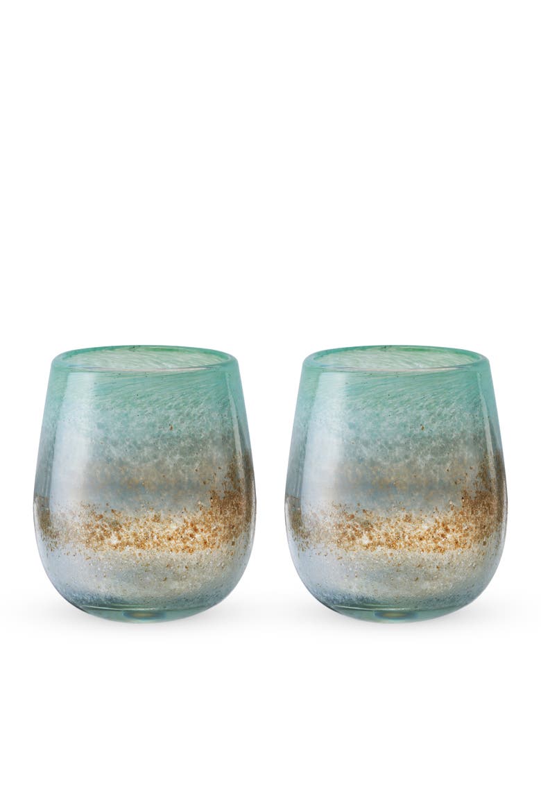 Segunda Vida Playa Bonita Recycled Stemless Wine Glasses Set of 2, Alternate, color, Blue