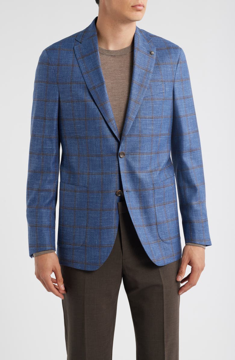 Jack Victor Hampton Blue Deco Plaid Wool & Silk Blend Sport Coat, Main, color,