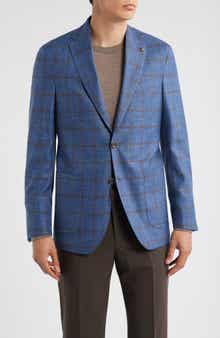 Jack Victor Hampton Blue Deco Plaid Wool & Silk Blend Sport Coat