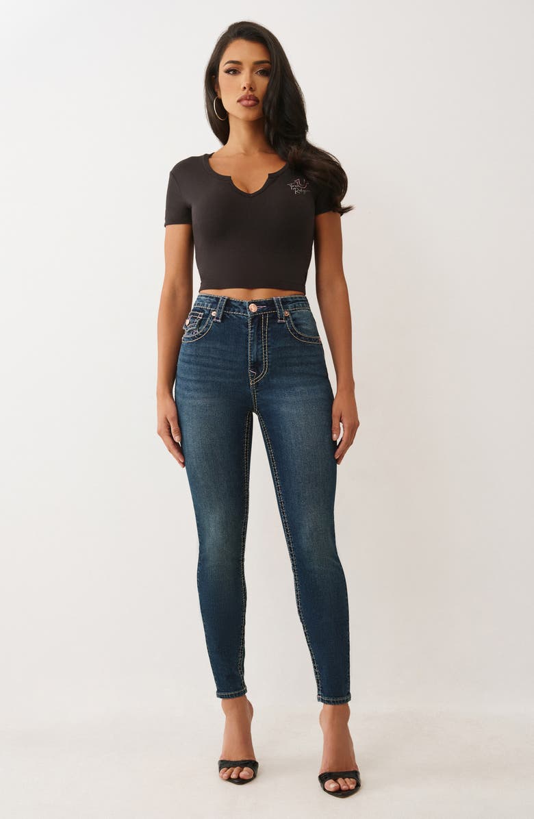 True Religion Halle Big T High Waist Flap Pocket Skinny Jeans, Alternate, color, Medium Amber Nights Wash