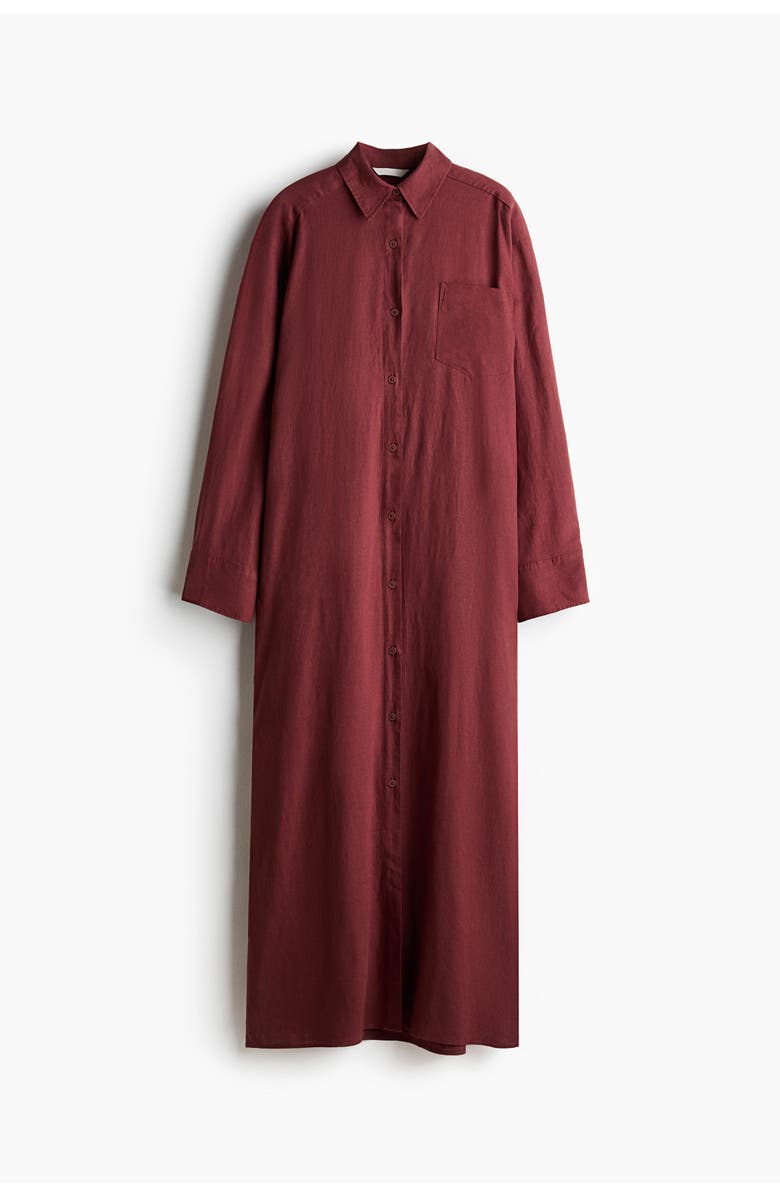H&M Linen-blend shirt dress, Alternate, color, Rust Red