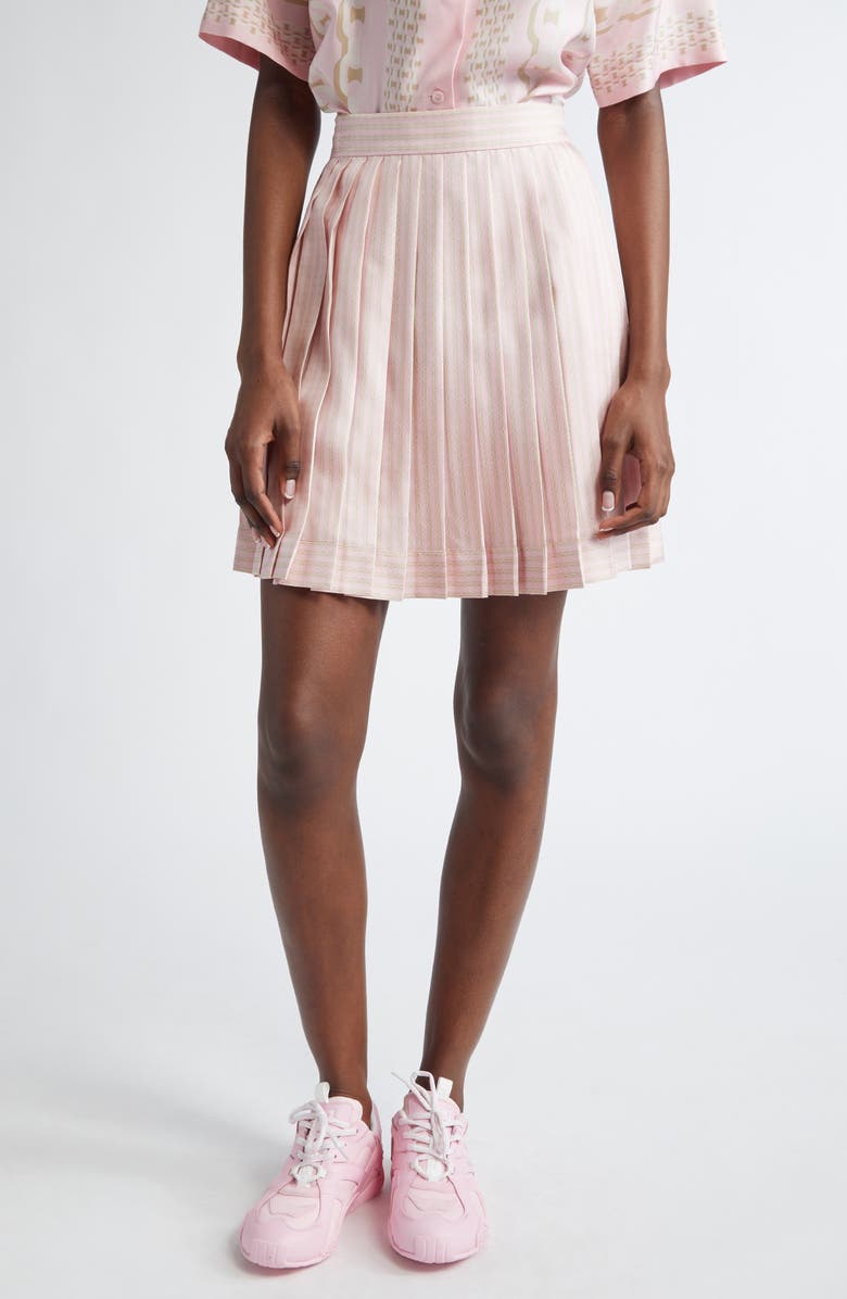 Versace Chain Pinstripe Pleated Silk Twill Skirt, Main, color, 