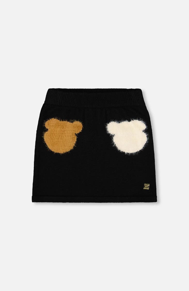 Deux par Deux Knitted Skirt with Bear Intarsia, Main, color,