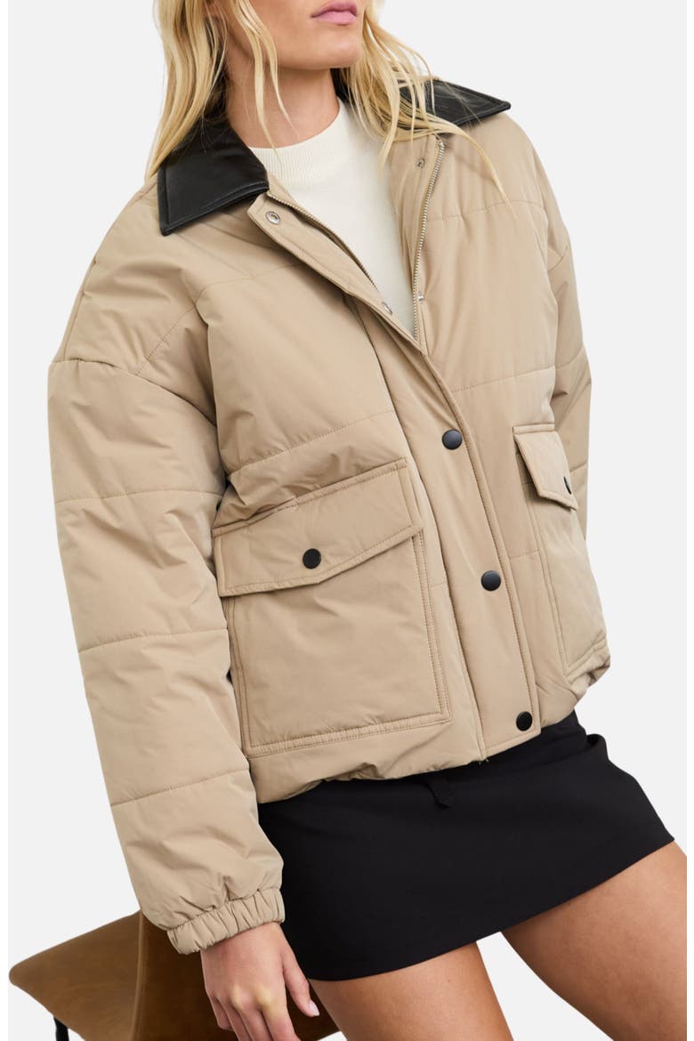 Contrast Collar Puffer Jacket, Alternate, color, KHAKI