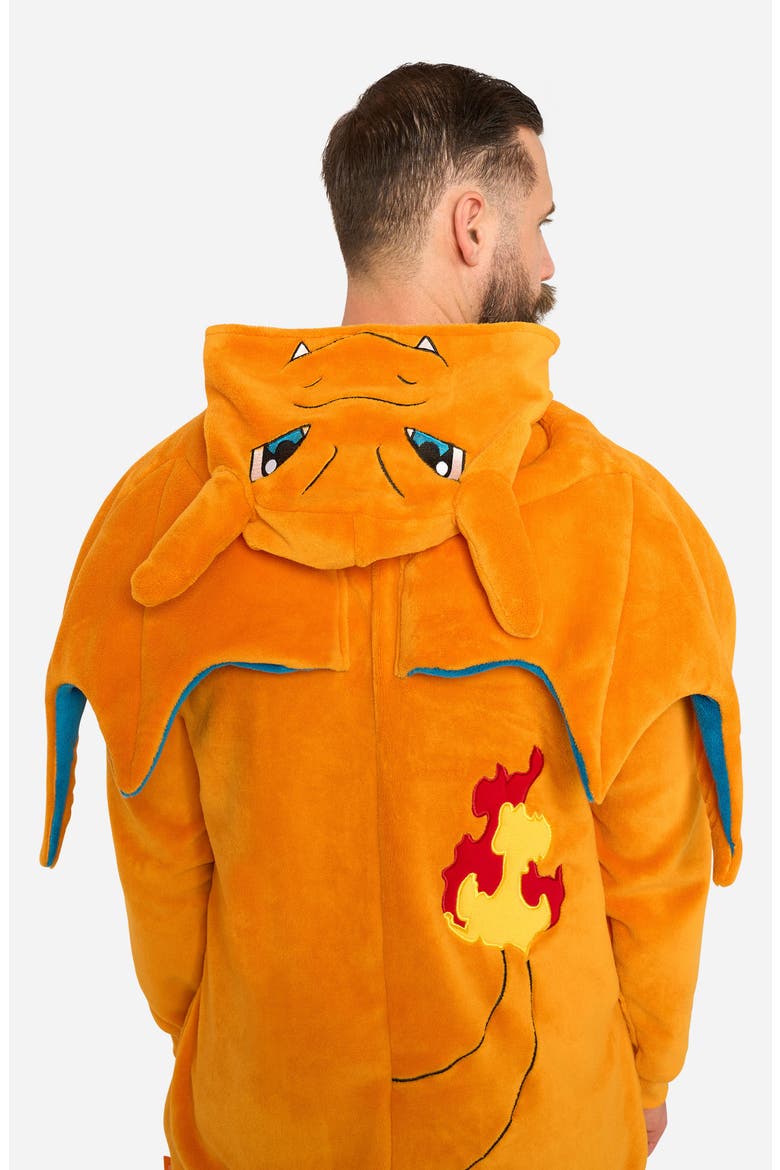 Pokémon Charizard Hooded Fleece Jumpsuit, Alternate, color, ORANGE