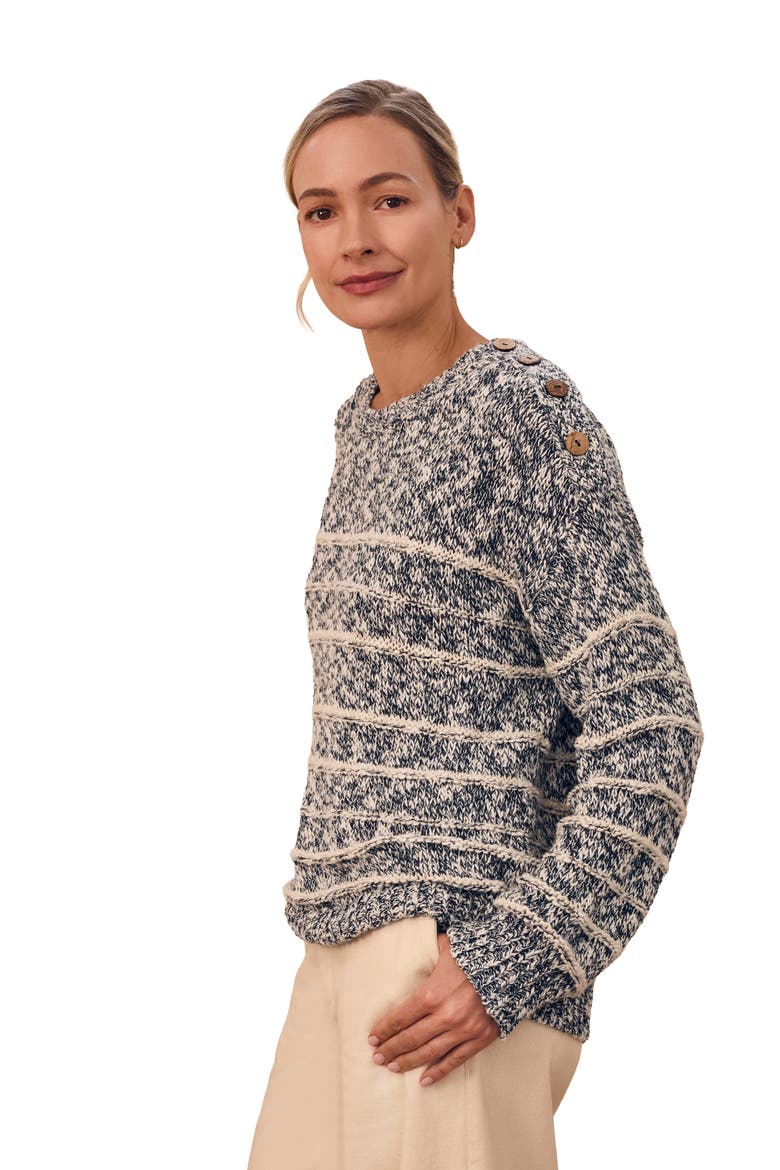 Linen Cotton Breton Sweater, Alternate, color, Navy Mouline