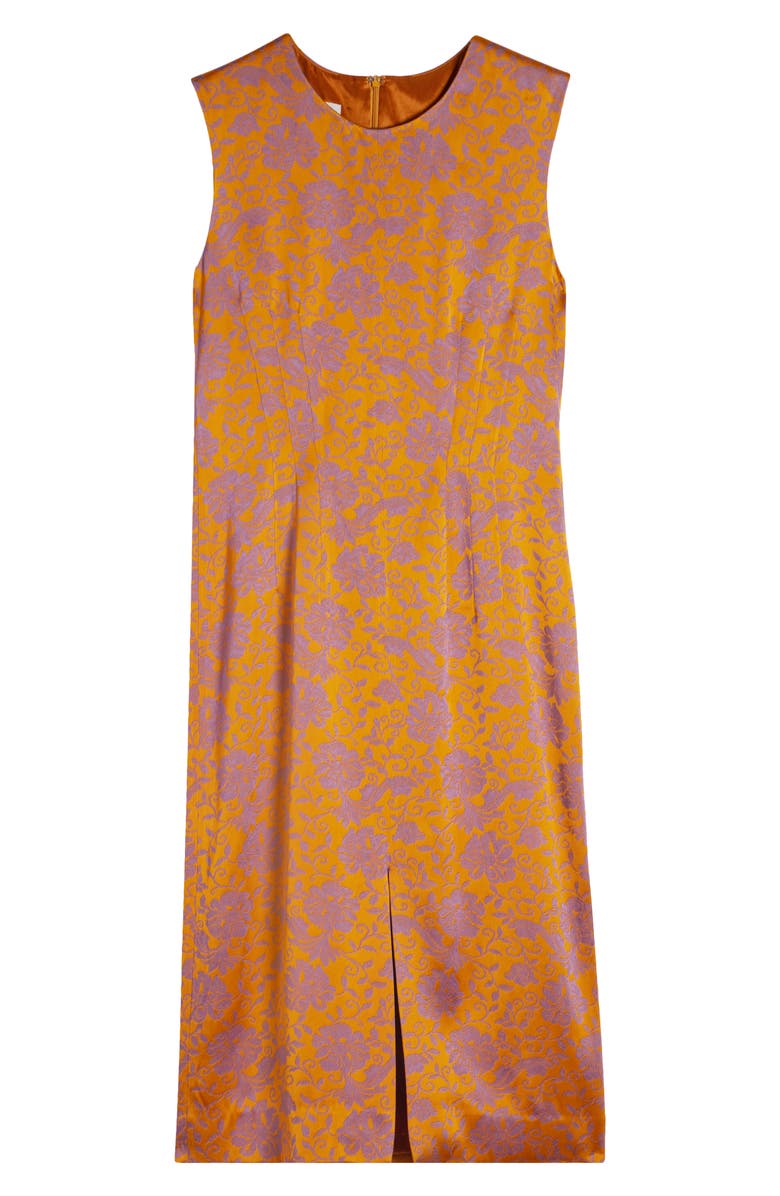 Dries Van Noten Delina Floral Sleeveless Satin Sheath Dress, Alternate, color, Mandarin